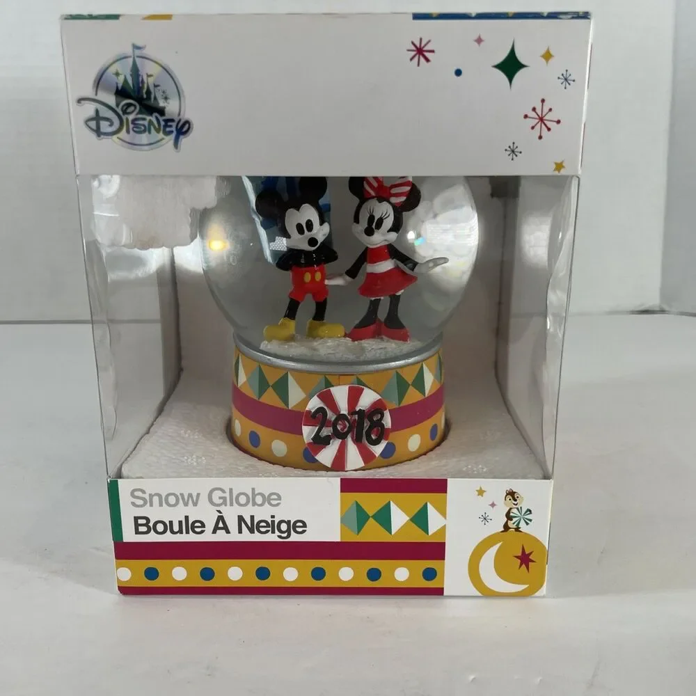 Disney 2018 MICKEY & MINNIE MOUSE Christmas SNOW GLOBE NEW IN BOX NOS
